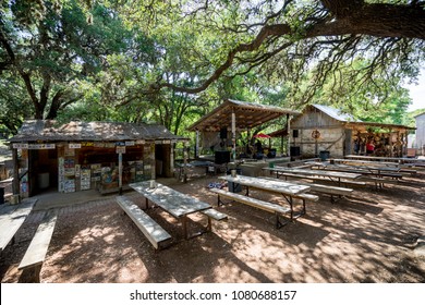 LUCKENBACH, TEXAS - APRIL 29th, 2018: Outdoor Music Venue Behind The Old Post Office In Luckenbach Texas. Made Famous By The Song Luckenbach Texas By Waylon Jennings And Willie Nelson