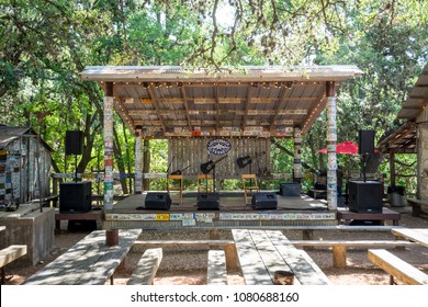 LUCKENBACH, TEXAS - APRIL 29th, 2018: Outdoor Music Venue Behind The Old Post Office In Luckenbach Texas. Made Famous By The Song Luckenbach Texas By Waylon Jennings And Willie Nelson