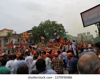 Lucknow, Uttar Pradesh/india-april 16 2019: Rajnath Singh Arrived In Lucknow And A Roadshow Was Organised On The Behalf Of His Nomination. 