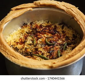 Lucknowi Mutton Biryani, A Preperation Of Slow Cooking Of Mutton With Rice. A Popular Food In India.