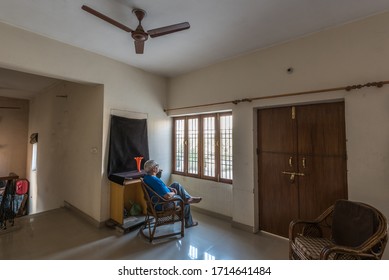 Lucknow,Uttar Pradesh,India-24-April,2020 : Lock Down During COVID19 Pandemic, A Senior Citizen Most Vulnerable, Maintaining Social Distancing Norms For Safety By Self Quarantining In Home.