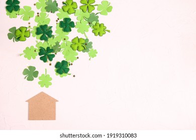 Lucky home symbol with four-leaf clover on white  background. Copy space for text. St.Patrick's day concept.  - Powered by Shutterstock