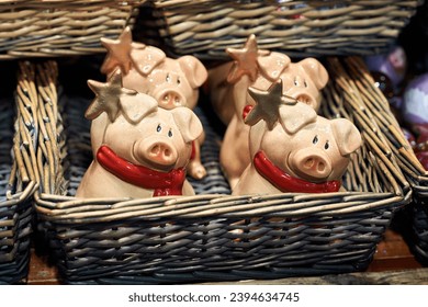 Lucky piggy. A popular lucky charm in Germany and Austria, that brings luck for the New Year. Glücksschwein (“good luck pig”) 
