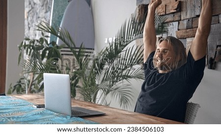 Lucky rich man win big sport bet. Fun guy use laptop home. Joy person hands up. Player job prize. Winner pass test. Happy gamer risk gamble game. Male user celebrate start up. Wow gift. Omg luck goal.