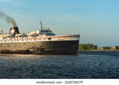 Ludington, MI - May 20, 2020: The SS Badger Docked At Its Home Port In Ludington