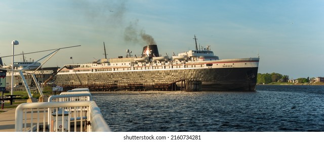 Ludington, MI - May 20, 2020: The SS Badger Docked At Its Home Port In Ludington