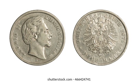 Ludwig II, King Of Bavaria, Silver Coin 5 Mark, 1875