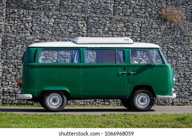 Ludwigsburg, Germany - April 8, 2018: Volkswagen VW Type 2 bus oldtimer car at the 2018 Retro Season Opener meeting and show.