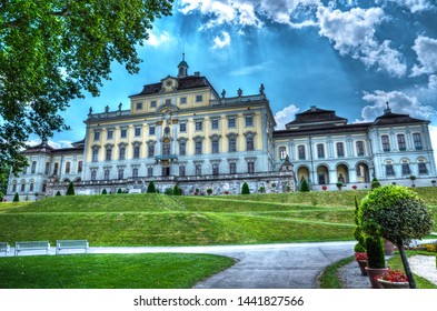  Ludwigsburg Residential Palace, dramatic view of the northern part. Schloss Ludwigsburg, also known as the "Versailles of Swabia", is one of the largest baroque palaces in Germany.