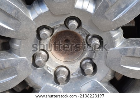 Lug nuts on a truck wheel