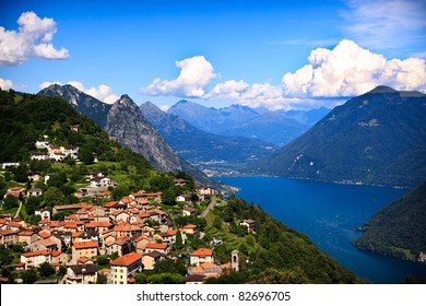 Lugano City With The View Of Lake Lugano