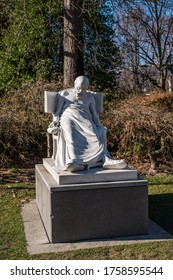 Lugano, Switzerland, Feb 2020, Sculpture Art - Statue - Socrates - In The Public Park Parco Ciani 