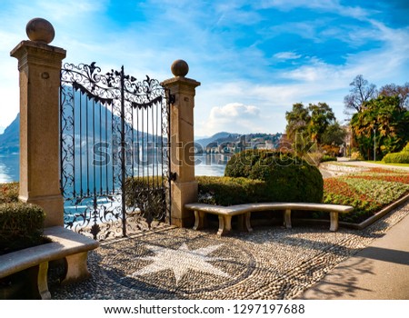 Lugano, Switzerland, Parco Ciani with the famous gate to the lake Zdjęcia stock © 