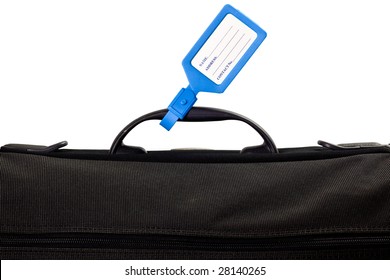 Luggage Bag With Identification Tag Isolated On White Background