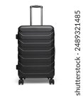 Luggage Black suitcase isolated on white background with shadow reflection. Trolley wheeled travel weekend bags. Small roller case  with 4 rotating wheels. — Photography