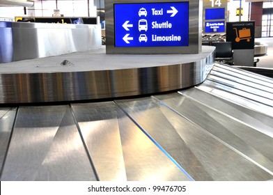 Luggage carousel and ground transportation at international airport