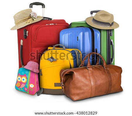 Luggage consisting of large suitcases, rucksack and travel bag isolated on white background
