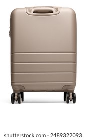 Luggage Grey suitcase isolated on white background with shadow reflection. Trolley wheeled travel weekend bags. Small roller case  with 4 rotating wheels. — Photography