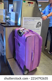 Luggage On A Weighing Scale To Check-in At Bozeman Airport In Montana On May 30, 2018.