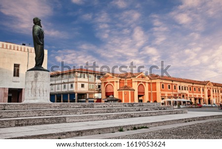 Lugo, Ravenna, Emilia Romagna, Italy: view at dawn of the square Francesco Baracca

