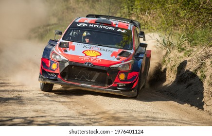 Luilhas, Portugal - 16 April 2021: Ott TÄNAK (EST), Martin JÄRVEOJA (EST), HYUNDAI SHELL MOBIS WRT, HYUNDAI I20 Coupe WRC, In Action During A Test Day