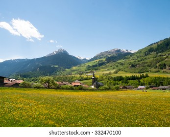 Lukmanierpass Walley, Switzerland: View Of The Lukomanierpass Walley. The Valley Is Illuminated By The Sun During A Beautiful Day On The Day Of The Feast Of The Ascension.