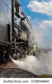 Luling, Texas - 6 November 2019: Union Pacific Big Boy Steam Engine 4014 Letting Off Steam