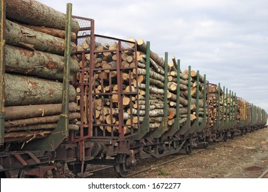 Lumber Goods On A Train.