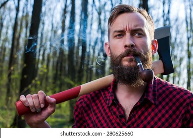 Lumber Jack Hipster Men Man Forest Axe Pipe 