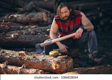 Lumberjack in forest