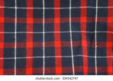 Lumberjack Tartan And Buffalo Check Plaid Patterns In Red, Dark Navy Blue, And White. Trendy Hipster Style Backgrounds. 