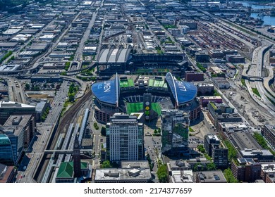 Lumen Field As Seen From The Sky In Seattle Washington. Photo Taken On 6-19-22 In Seattle Washington.