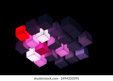 Luminous cubes floating in the air in the dark background - Powered by Shutterstock