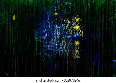 luminous panel of the mainframe in the dark