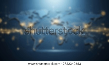 A luminous world map displays interconnected glowing lines symbolizing global networks, digital communication, and international trade routes, highlighting the interconnectedness of our planet.