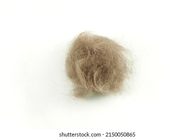 A lump of cat hair on a white isolated background.