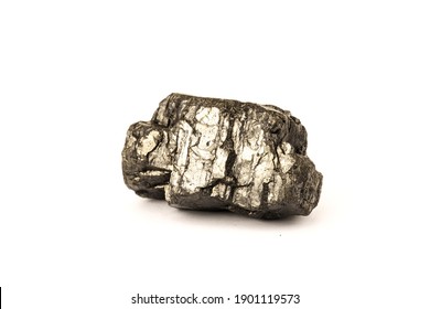 Lump Of Coal Isolated On A White Background. Solid Combustible Vegetable Matter