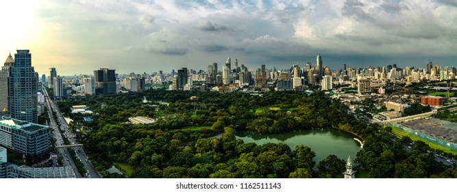 Lumphini Park And Buildings View In Bangkok, Thailand. The Photo Was Taken From A Rooftop Of SO Sofitel Hotel. Photographed On 24/12/2016