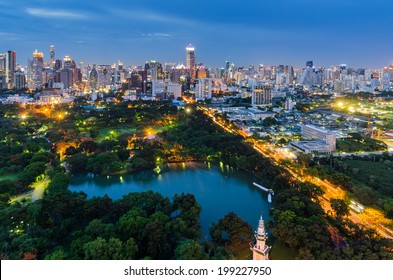 Lumpini Park In Bangkok At Night