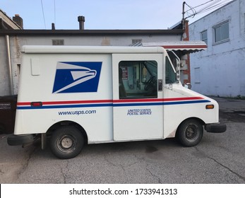 LUNA PIER, MICHIGAN / U.S.A. : MAY 17, 2020 : The Local Mail Delivery Truck Behind Luna Pier's Post Office After Hours.