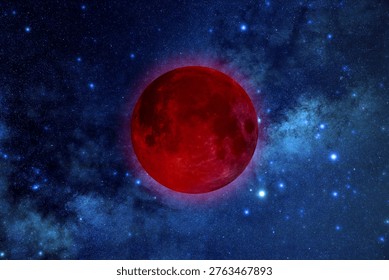 Lunar eclipse on a starry Milky Way background.