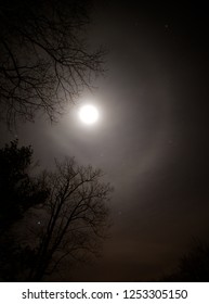 Lunar Halo Around Full Moon