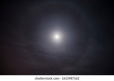 Lunar Halo On The Background Of Stars