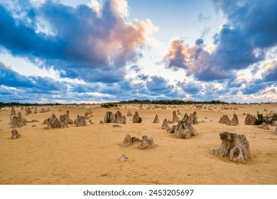 Lunar lanscape of the Pinnacles Desert at Nambung National Park, Western Australia at sunset. - Powered by Shutterstock