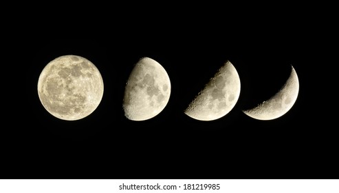 Lunar phase. Waxing Moon. Set of four pictures. - Powered by Shutterstock