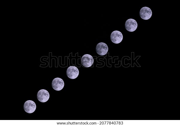 Lunar phases, white moon, autumn season, dark\
background, night sky, space and astronomy elements, Friuli Venezia\
Giulia region, Italy