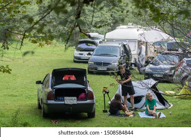 Lunca Bradului, Roamania - 17 August2019 - Tourists Camping At Ilva River