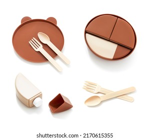 Lunch Box Isolated On White Background. Food Box. Spoon And Fork. Product Design. Ready To Go Food. Lunch Box For Kids. School Lunch Box. Household Items. Kitchenwear. Cooking. Simple. Functions.