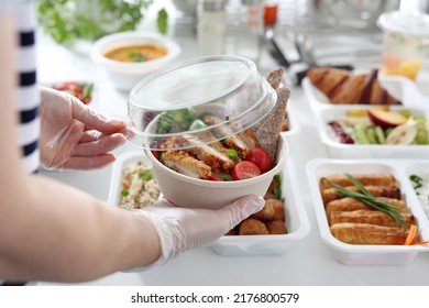 Lunch Box, Salad With Grilled Chicken. Catering. Box Diet. Meal In A Take-out Box.