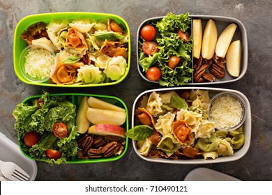 Lunch Boxes With Food Ready To Go For Work Or School, Ahead Meal Preparation Or Dieting Concept